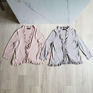 Ivanka Trump Cardigan Sweater Womens M Neutral Ruffle Open Front Knit Lot 2